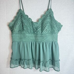 Rue 21 Plus Size Scalloped Crochet Eyelet Boho Babydoll Tank - XL Green